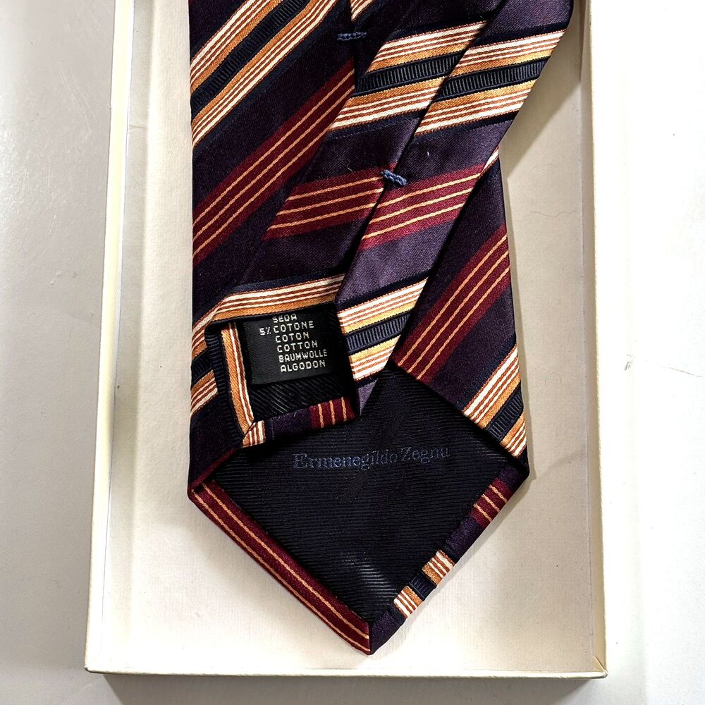 ERMENEGILDO ZEGNA 95% Silk/Cotton Tie/Necktie Italy Striped VTG Purple/Red NWT - Picture 8 of 14